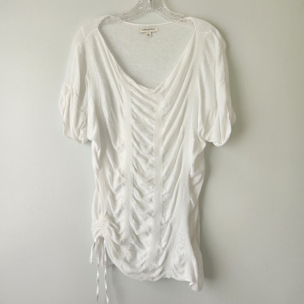 Banana Republic Top Women's XL White Ruched Linen Cotton Coastal Beachy Vacation